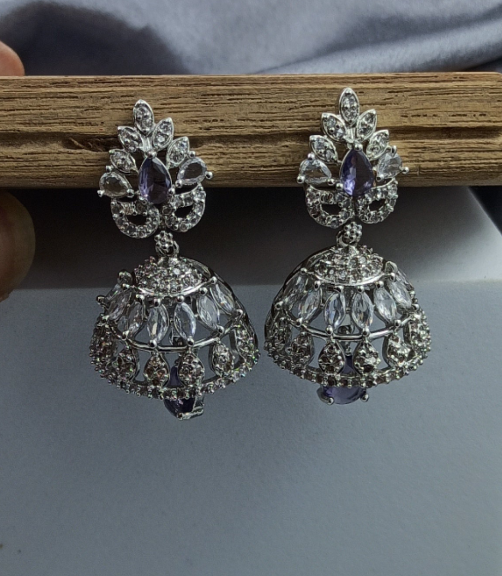 AD Earrings Sumana Purple Stone Jhumki