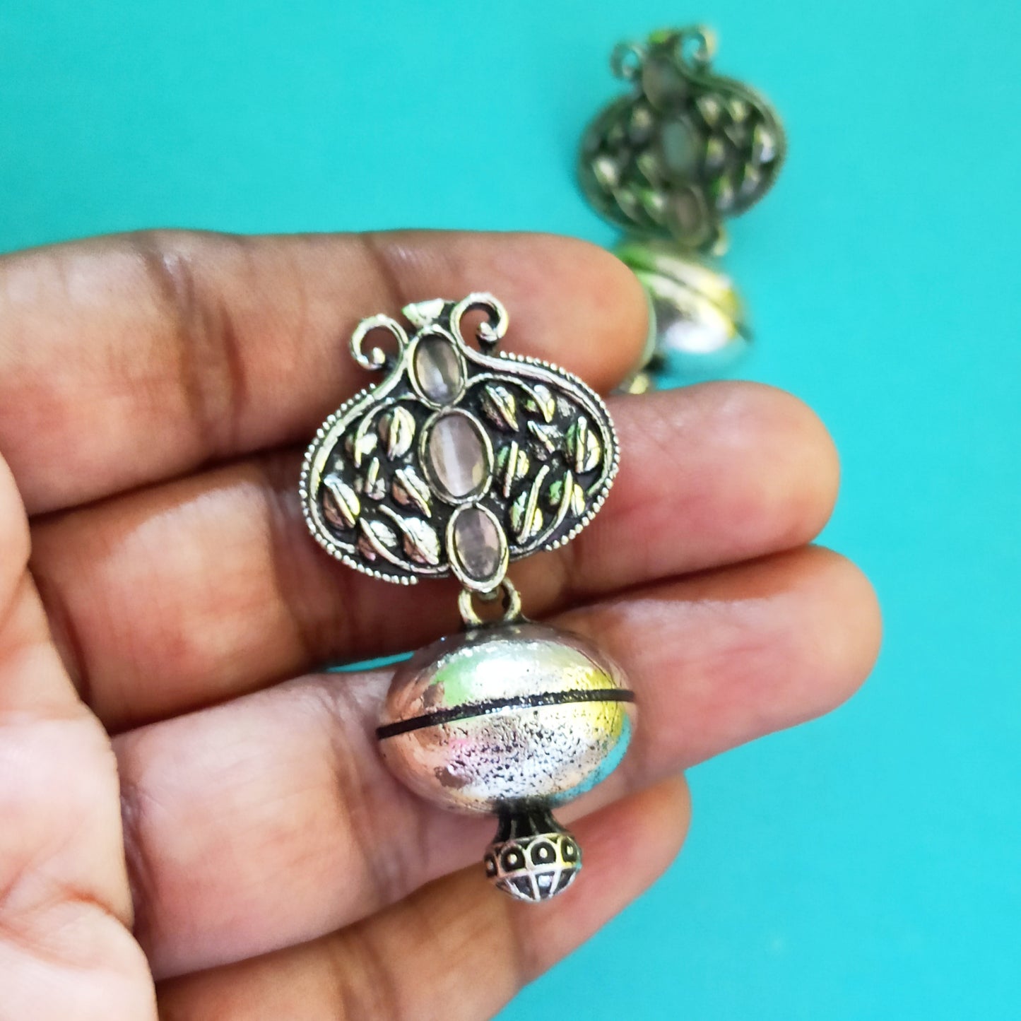 Dhruvi-Oxidised Earrings-White