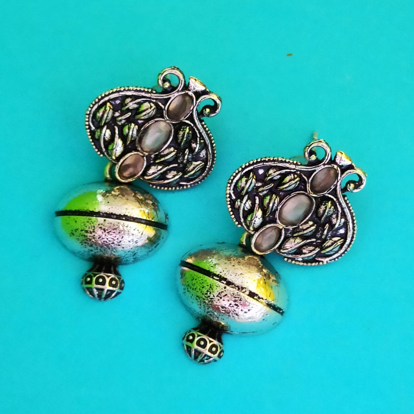Dhruvi-Oxidised Earrings-White