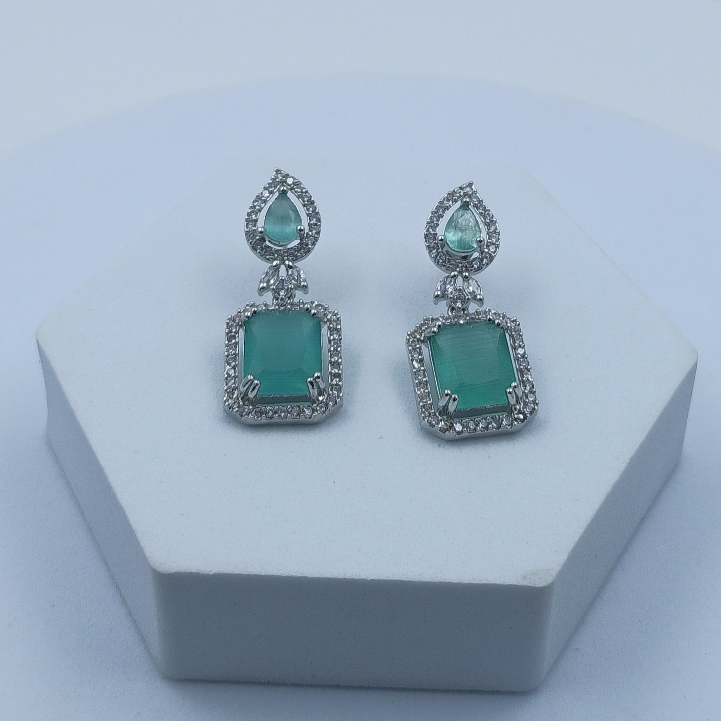 AD Earrings Aakar Mint Green Stone Dangler