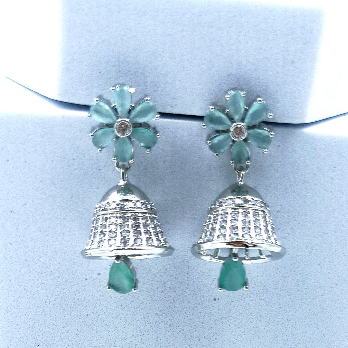 AD Earrings Anamika Jhumki Green Stone