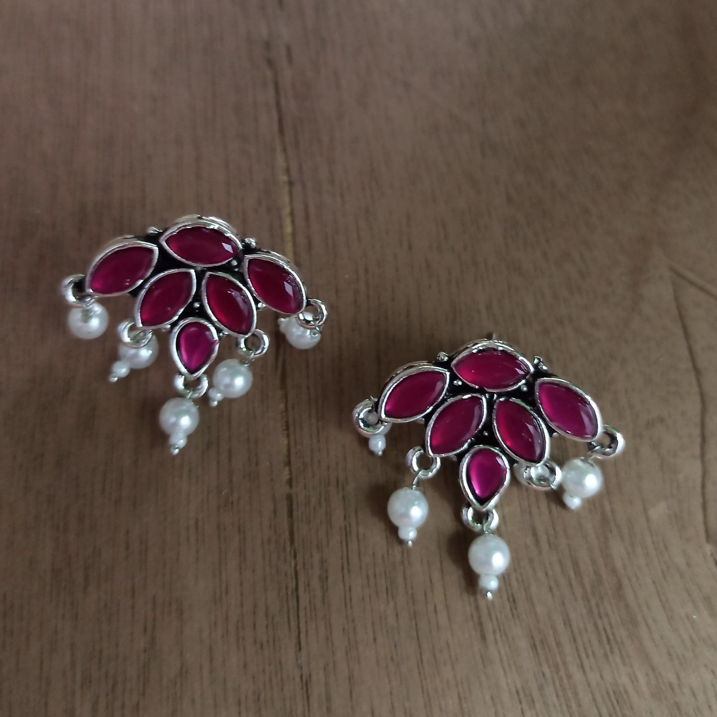 Saloni-Oxidised Studs-Rani Pink