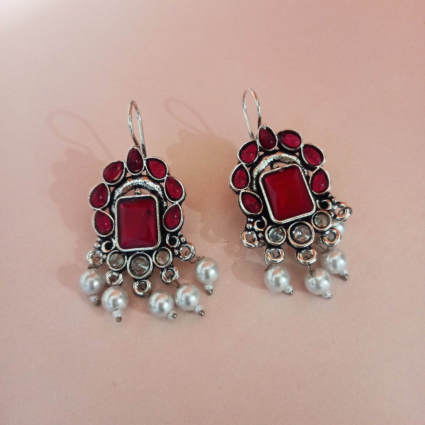 Neeta-Oxidised Earrings-Raani Pink