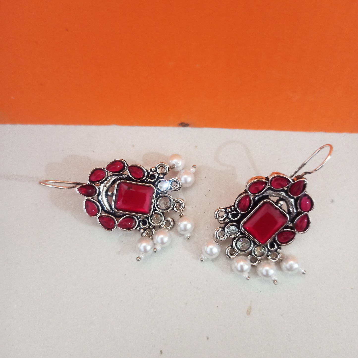 Neeta-Oxidised Earrings-Raani Pink