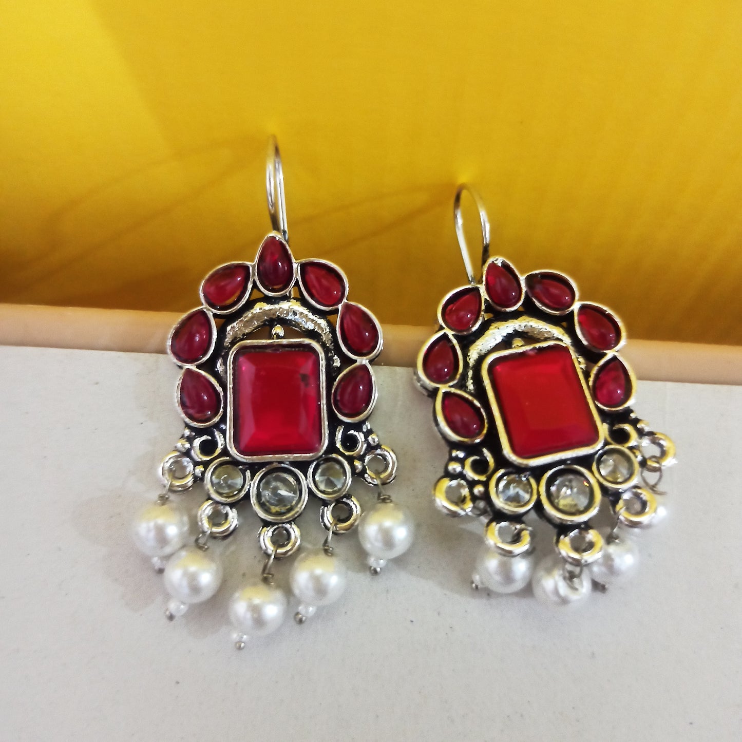 Neeta-Oxidised Earrings-Raani Pink