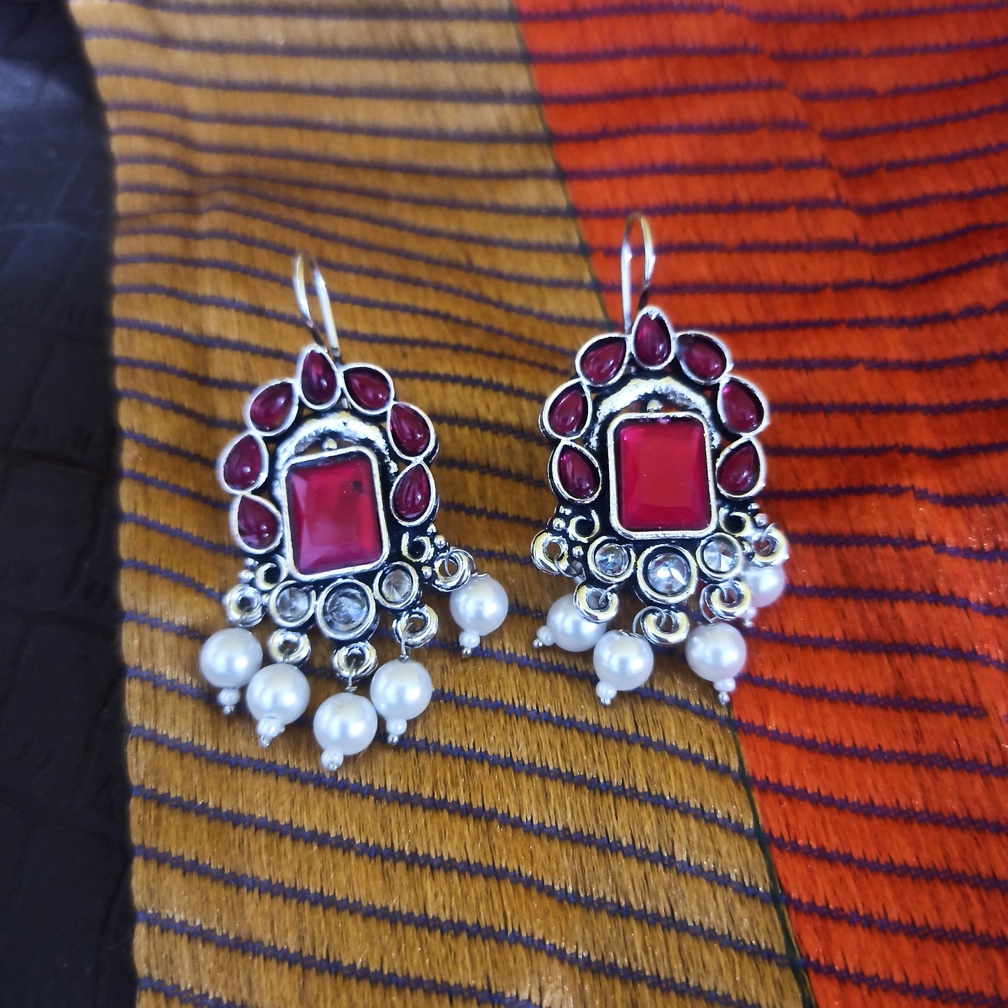 Neeta-Oxidised Earrings-Raani Pink
