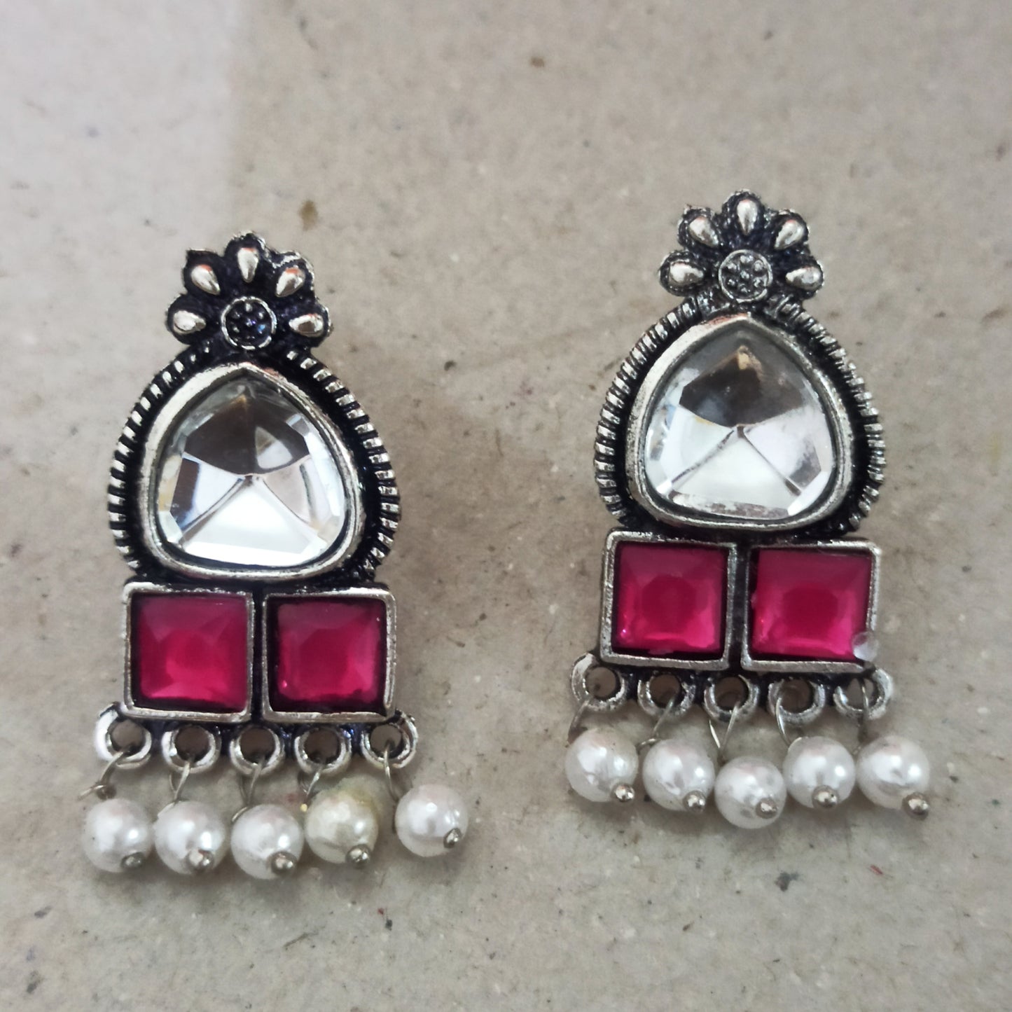 Manya-Oxidised Studs-Pink