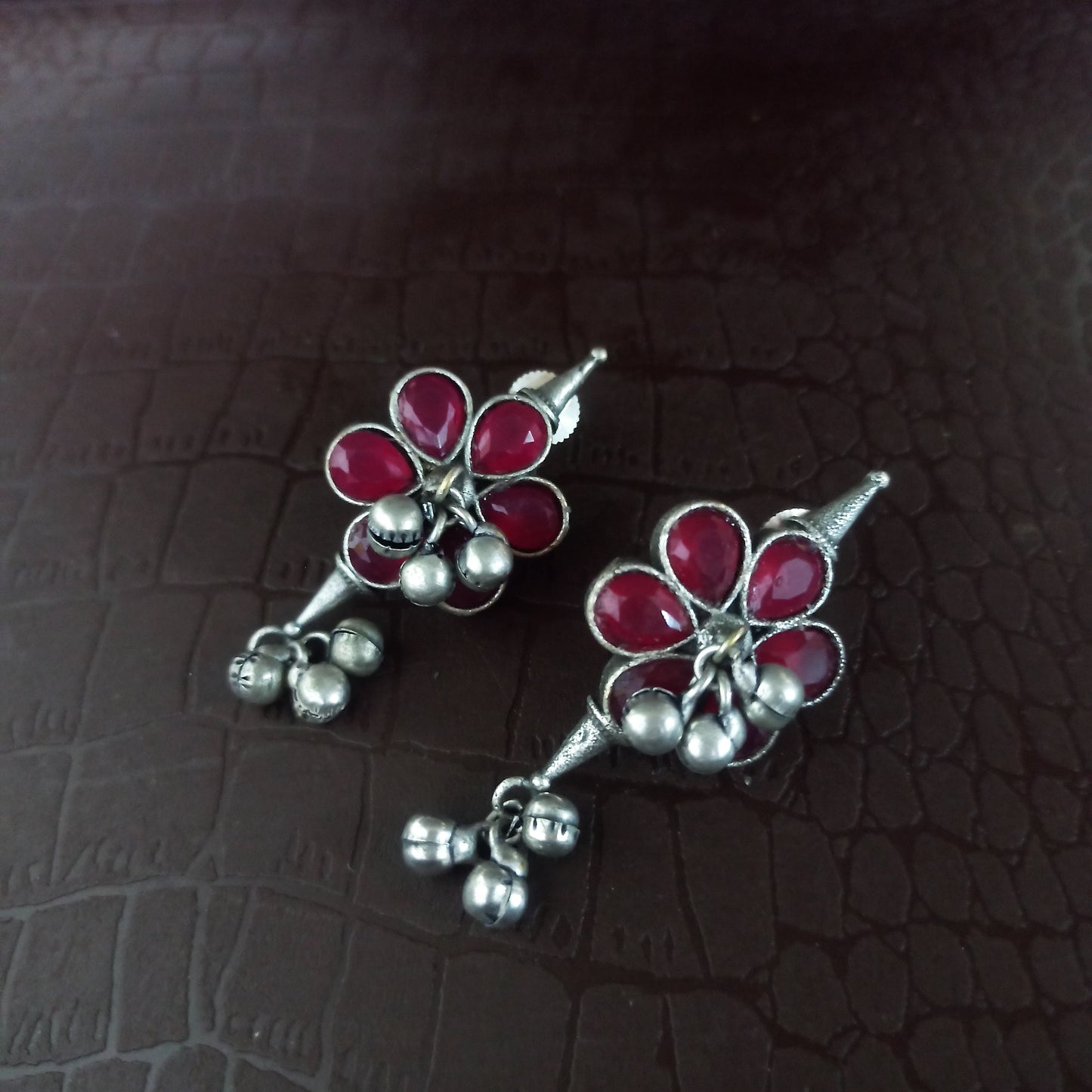 Neha-Oxidised Earrings-Red