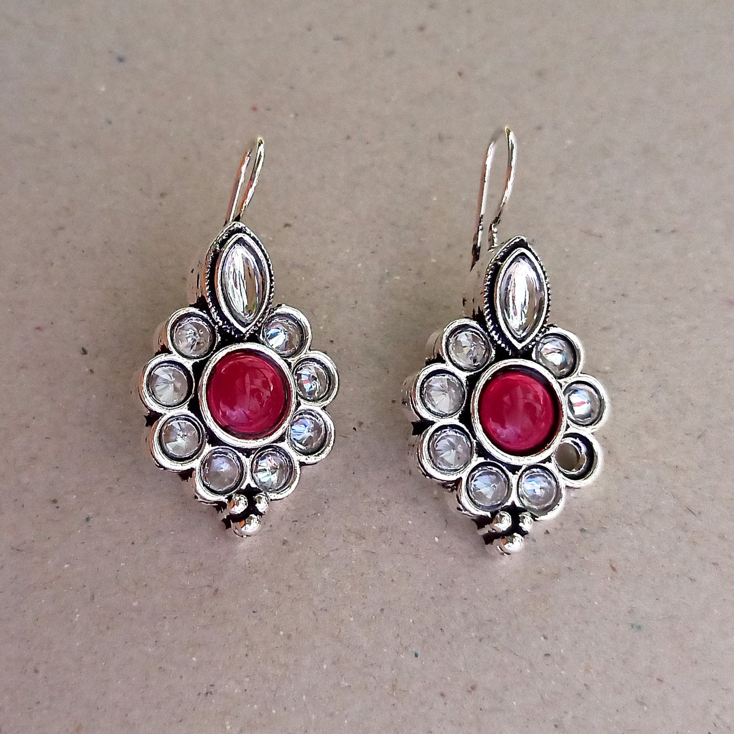 Oishi-Oxidised Earrings-Pink