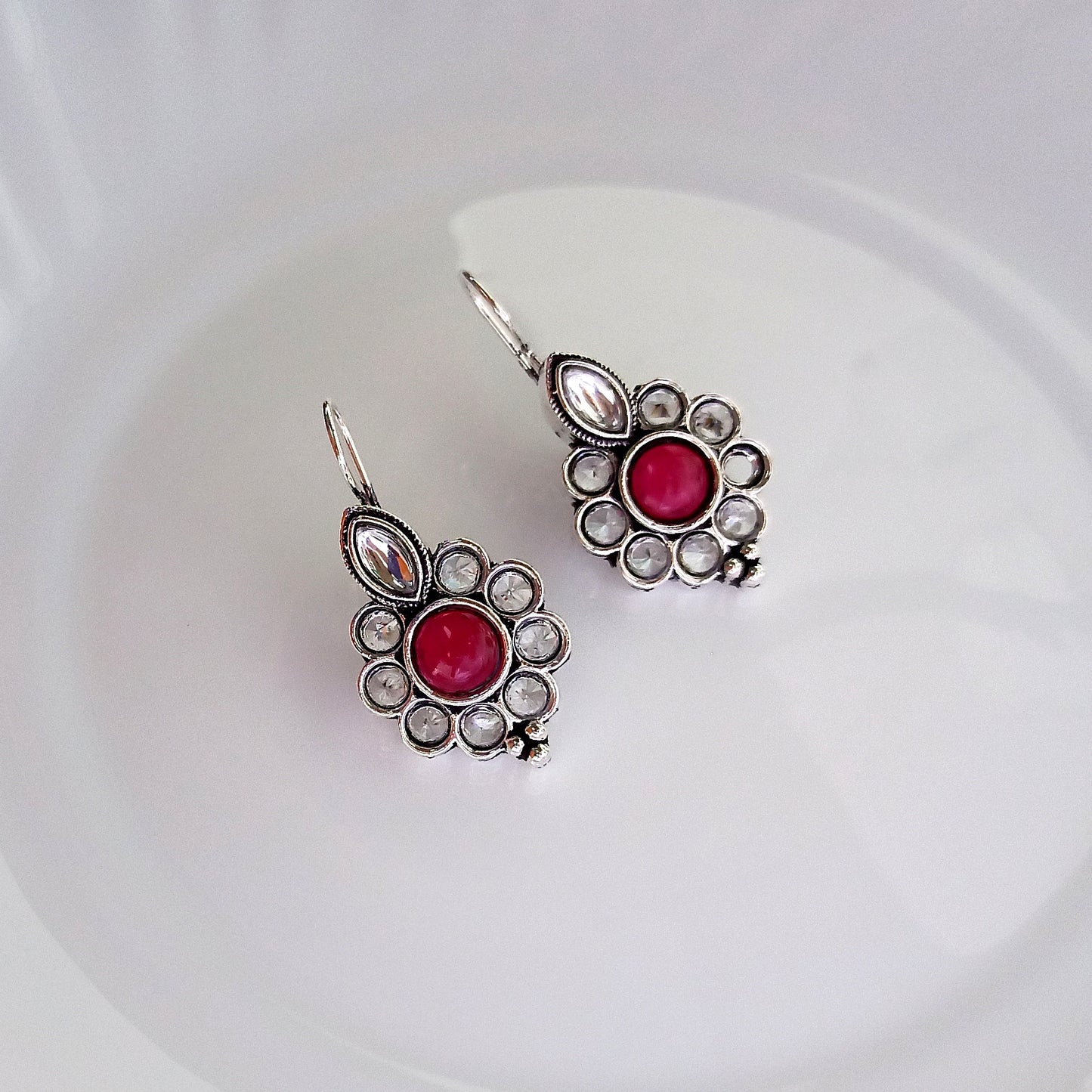 Oishi-Oxidised Earrings-Pink