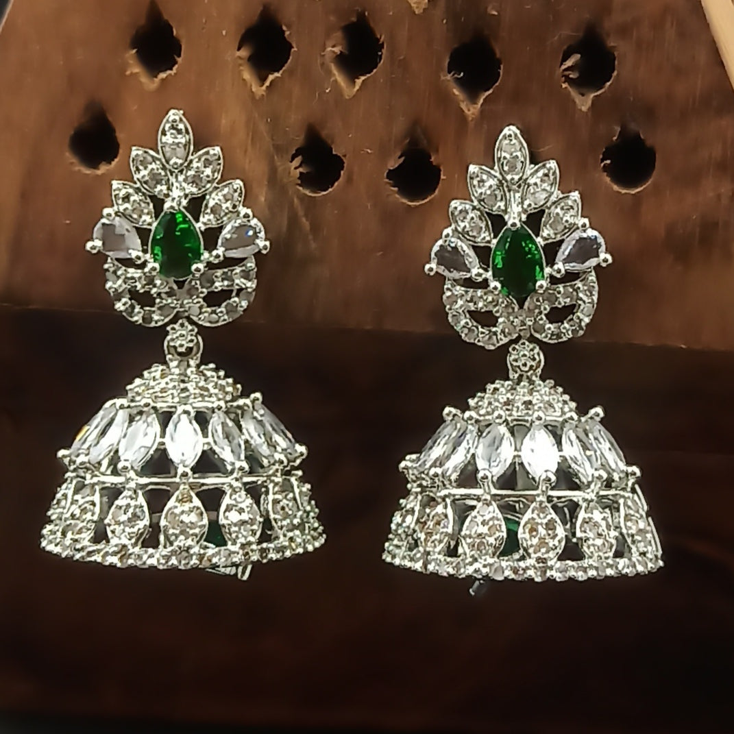 AD Earrings Sumana Green Stone Jhumki