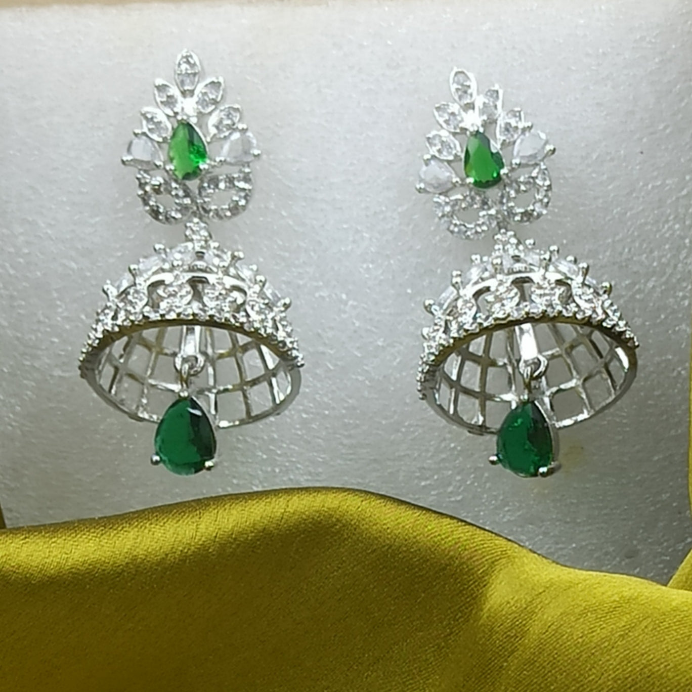 AD Earrings Sumana Green Stone Jhumki