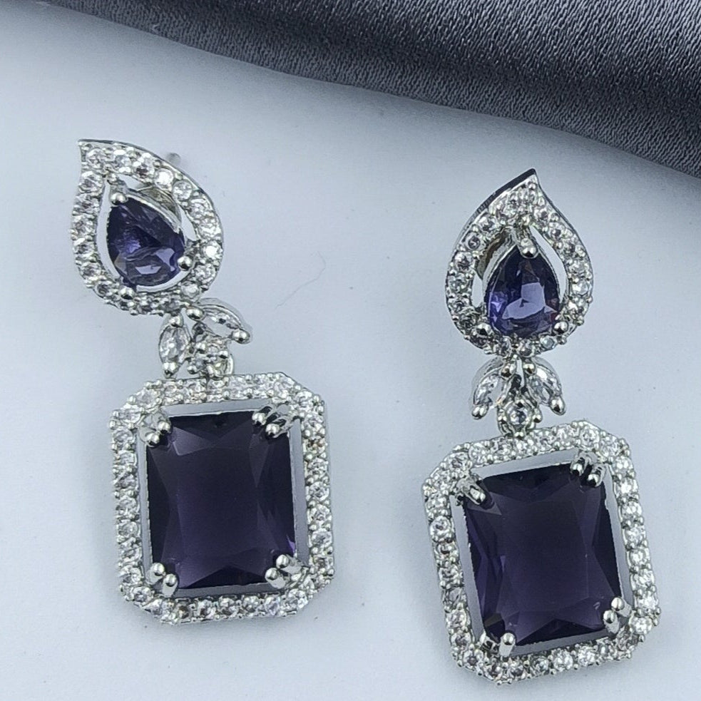 AD Earrings Aakar Purple Stone Dangler