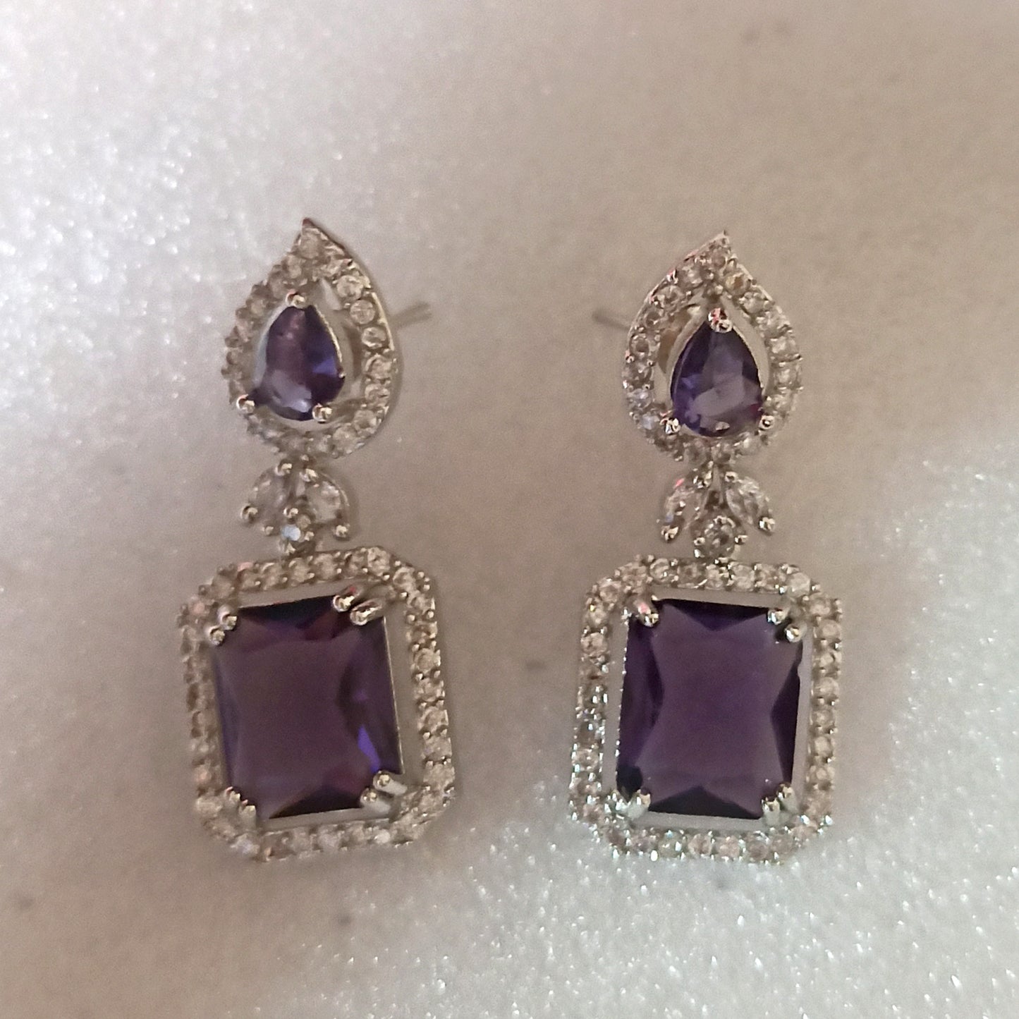 AD Earrings Aakar Purple Stone Dangler