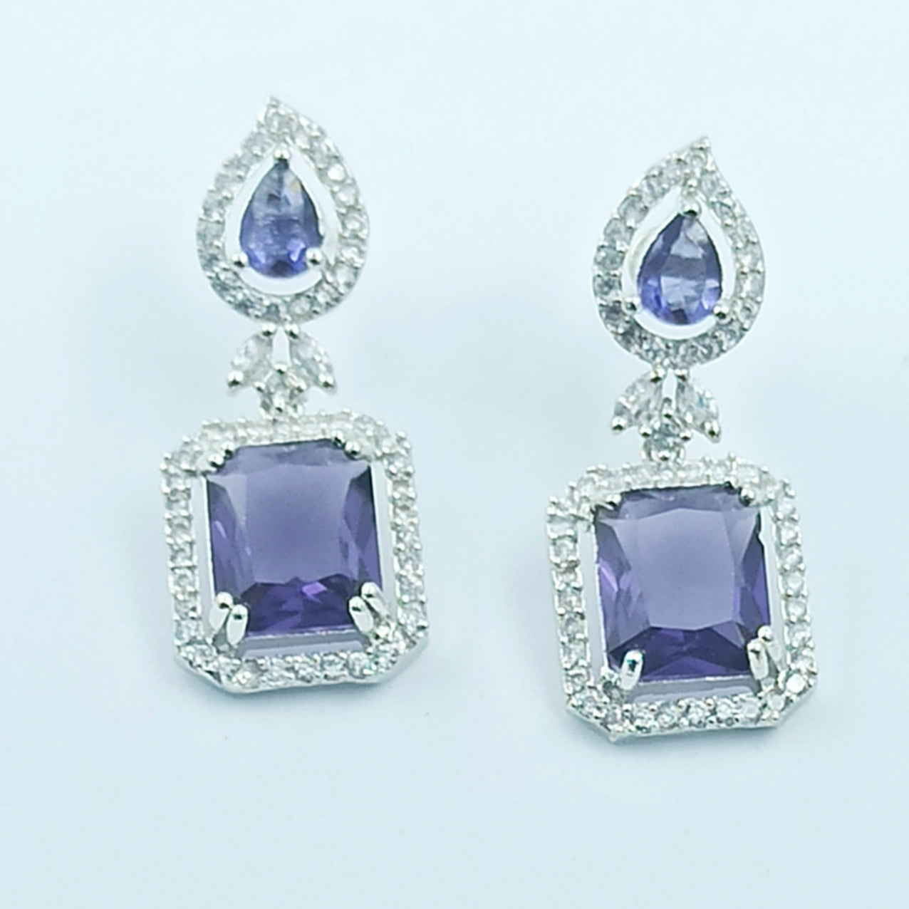 AD Earrings Aakar Purple Stone Dangler