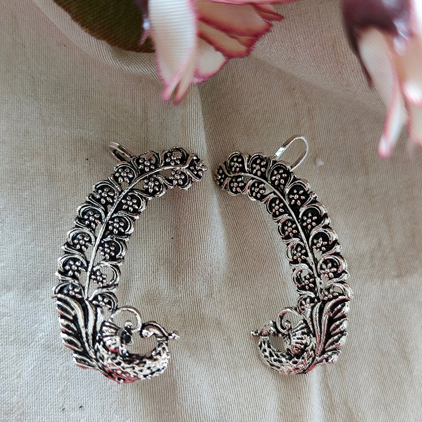 Ear Cuffs-Oxidise-Peacock Leaf