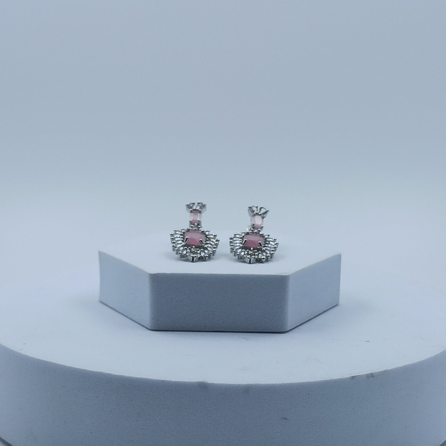 AD Earrings Aakar Baby Pink Stone Dangler