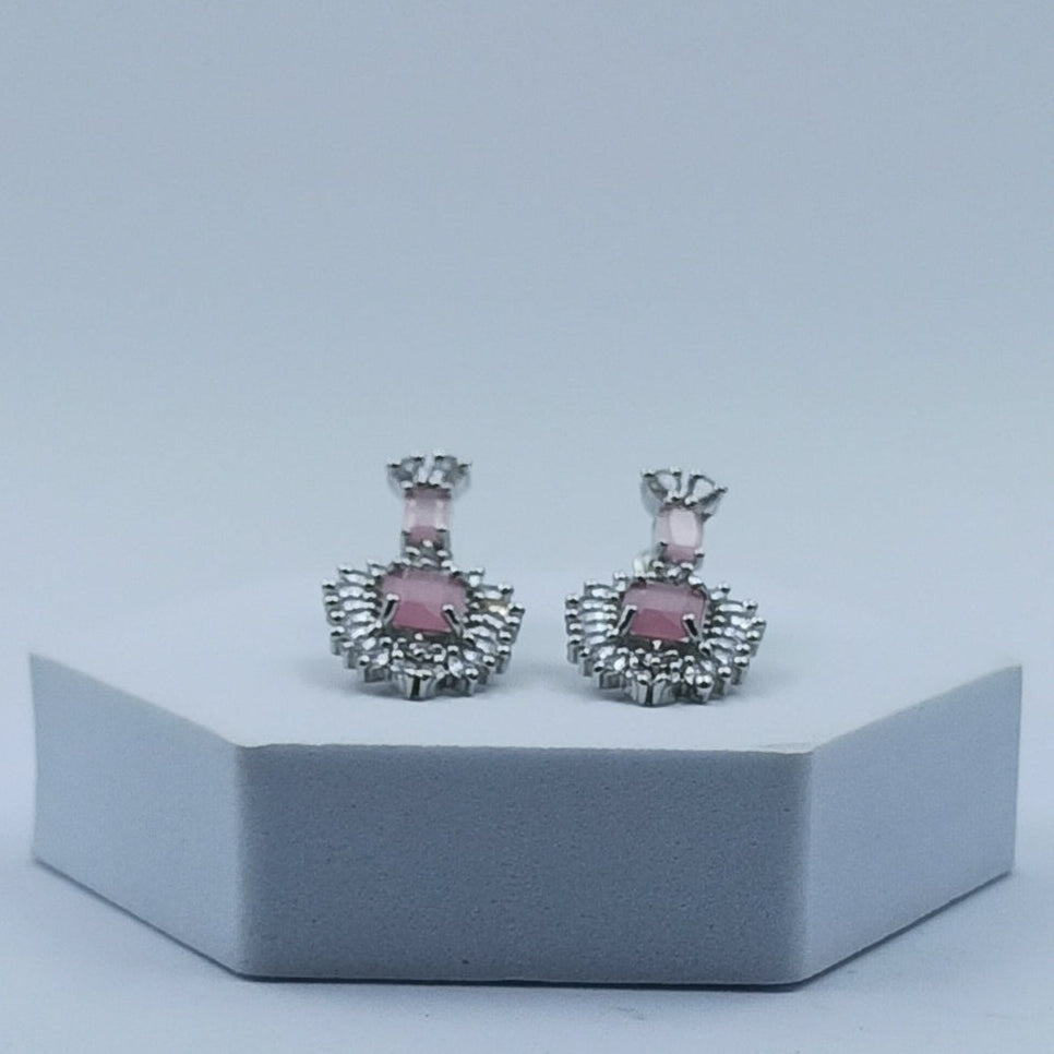 AD Earrings Aakar Baby Pink Stone Dangler
