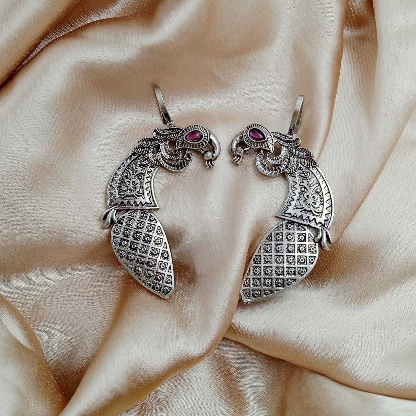 Ear Cuffs-Oxidise-Peacock-Pink