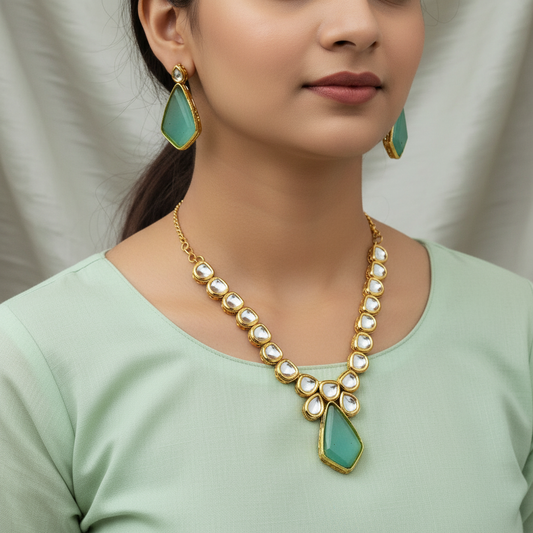 Olivra-Green Stone-Kundan