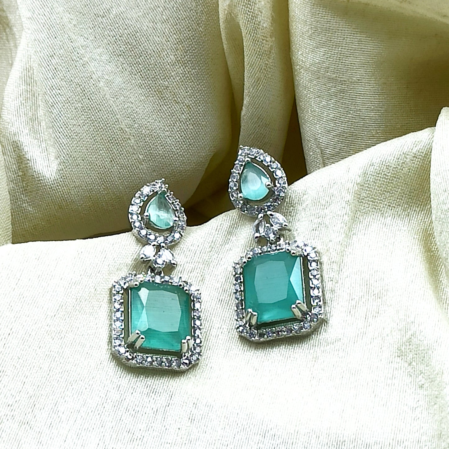 AD Earrings Aakar Mint Green Stone