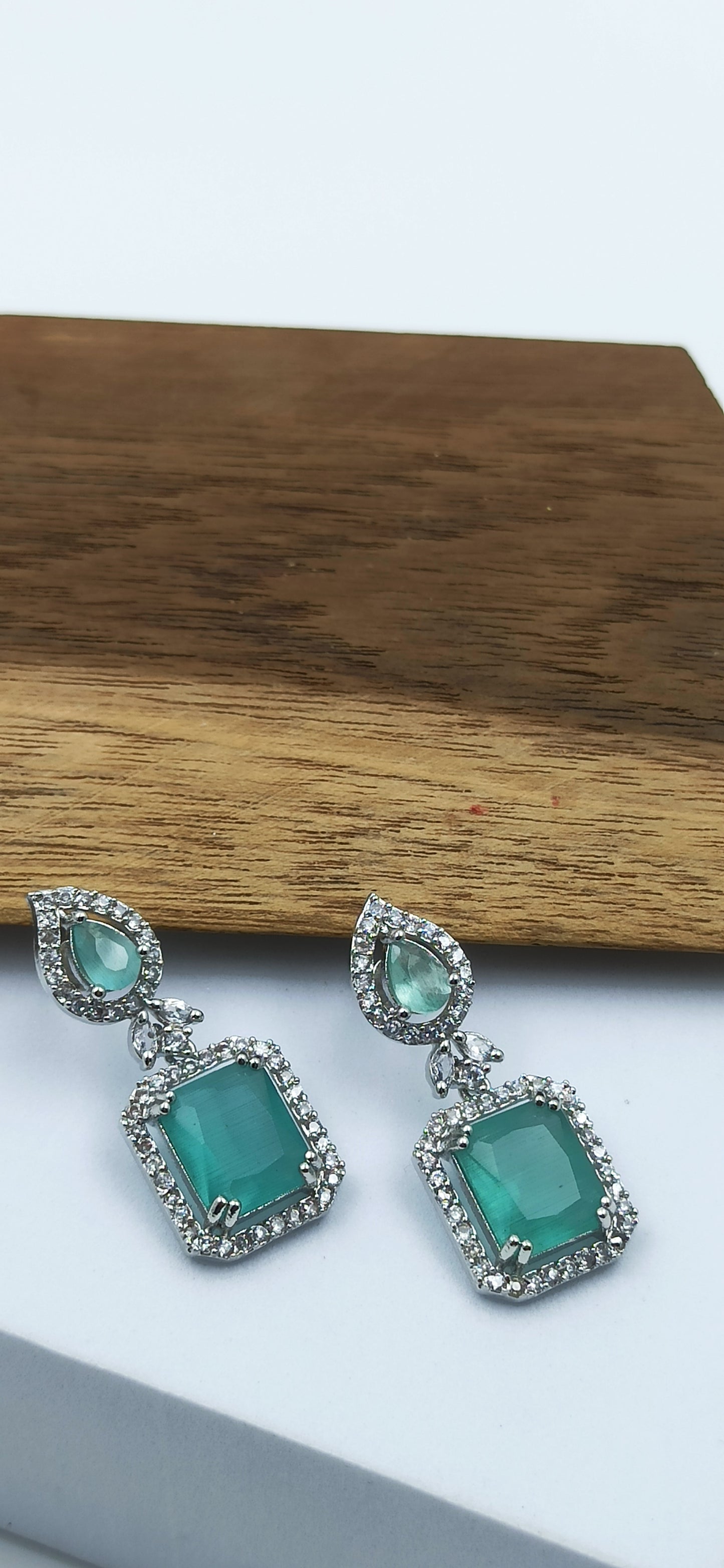 AD Earrings Aakar Mint Green Stone
