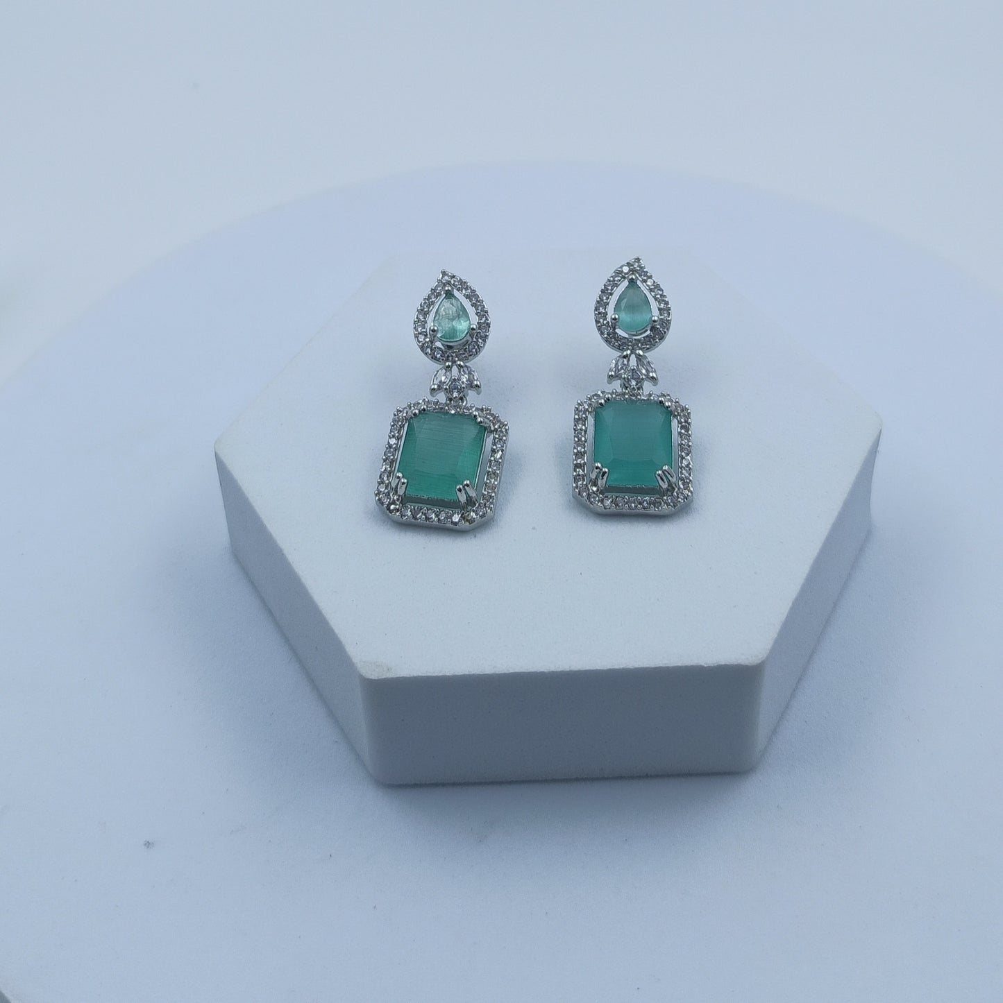 AD Earrings Aakar Mint Green Stone