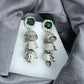 AD Earrings Tri Jhumki Green Stone