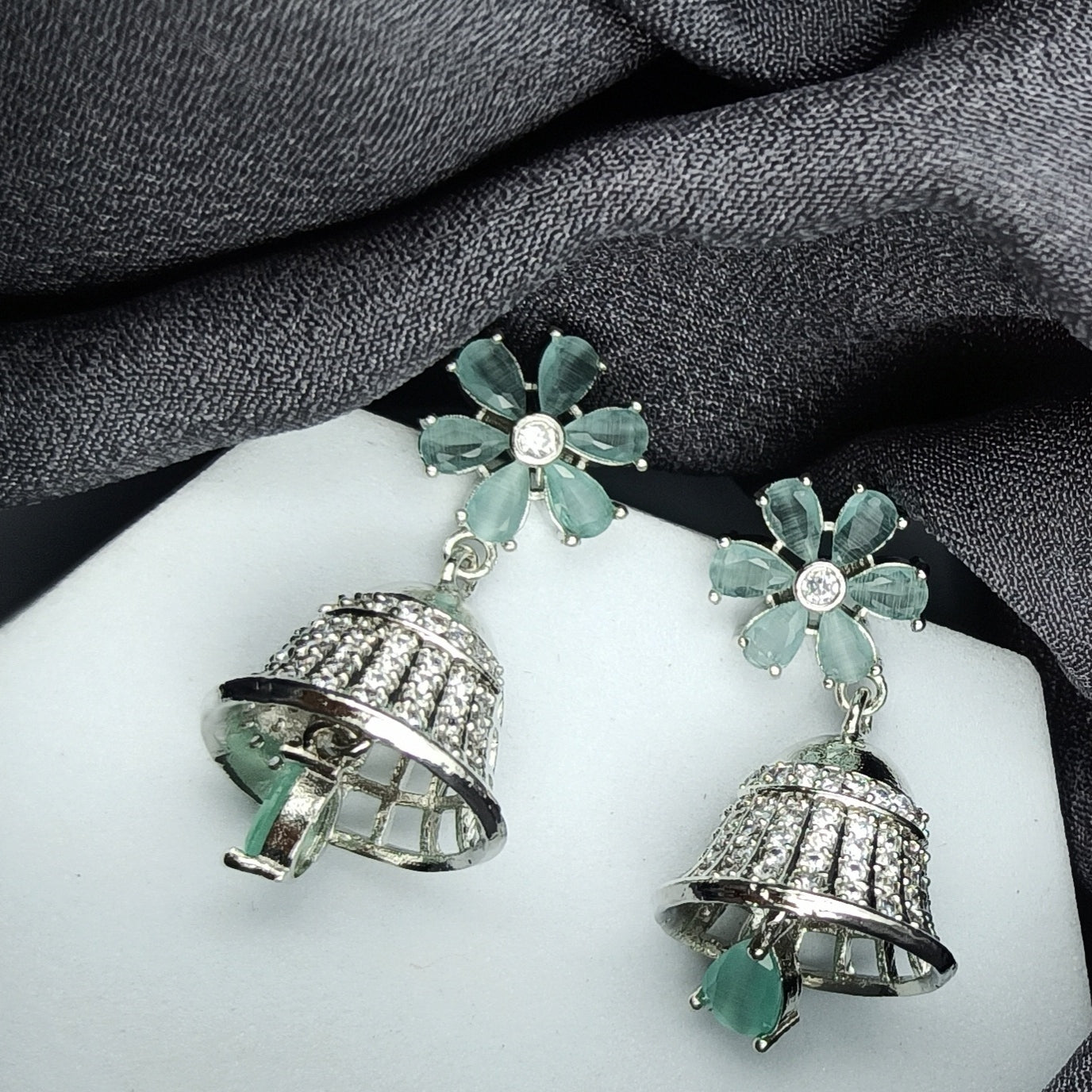 AD Earrings Anamika Jhumki Green Stone