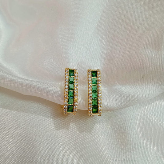 Modora - Anti Tarnish Green Stones Hoops