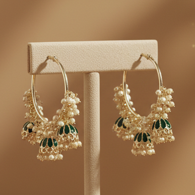 Avya-3 Jhumki-Green Chandbali