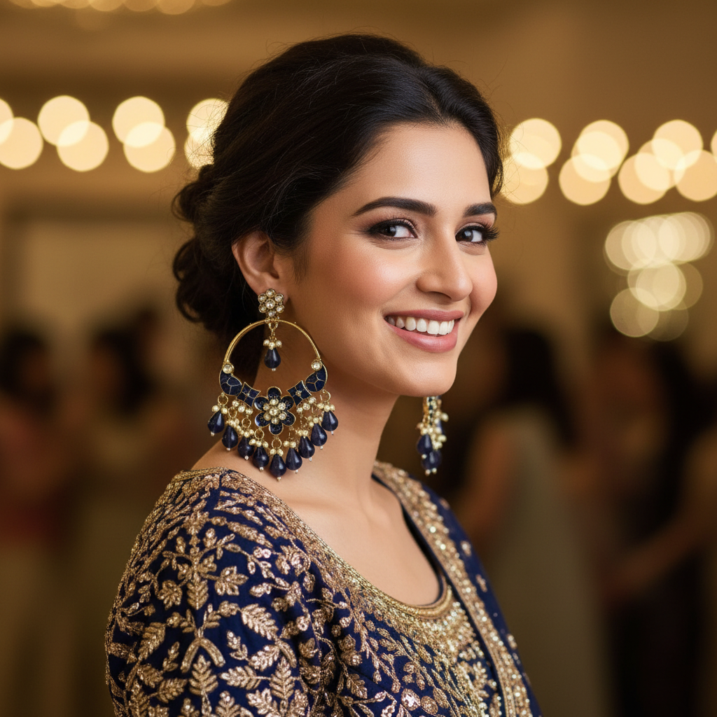 Farida-Dark Navy Blue-Chandbali