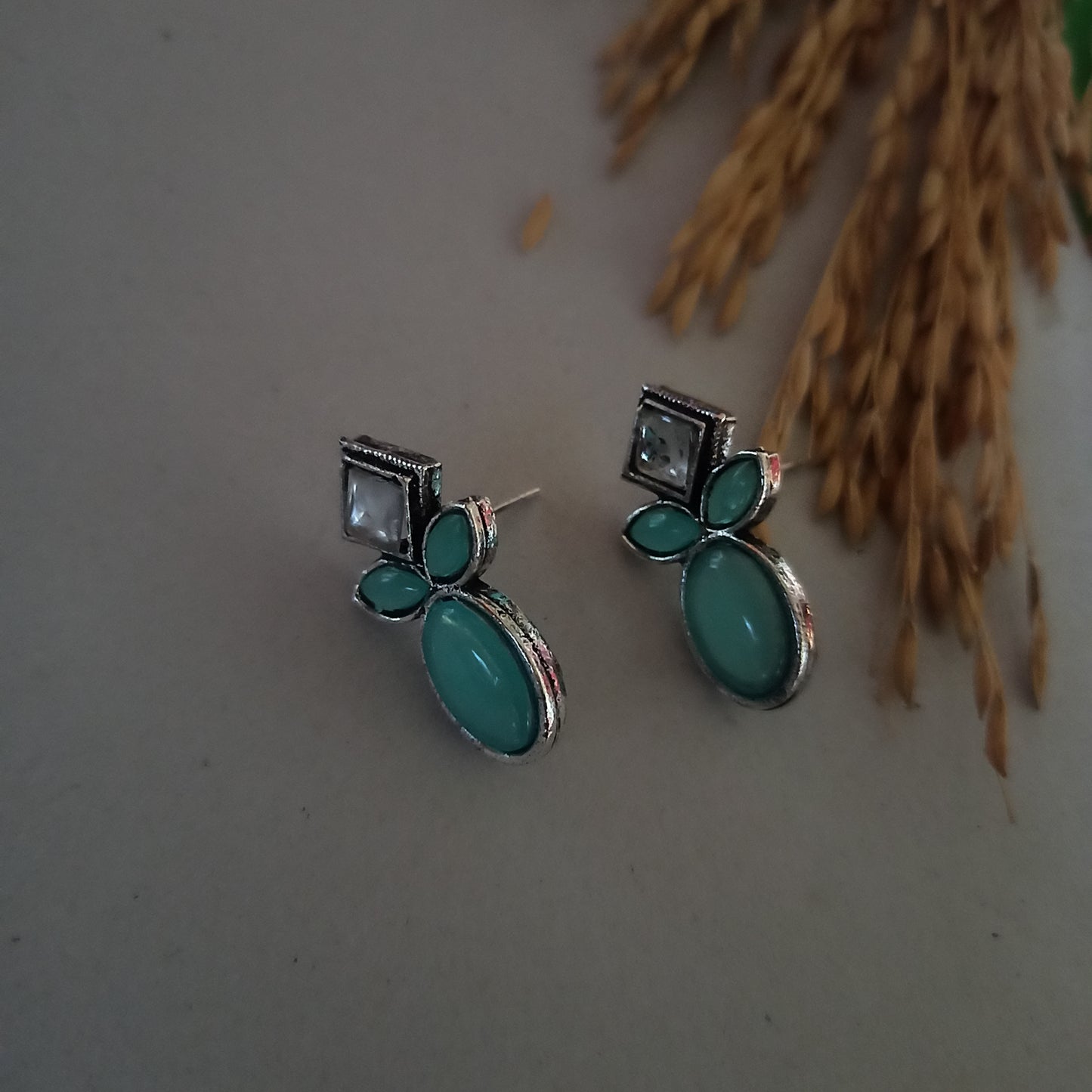 Megha-Oxidised Earrings-Blue