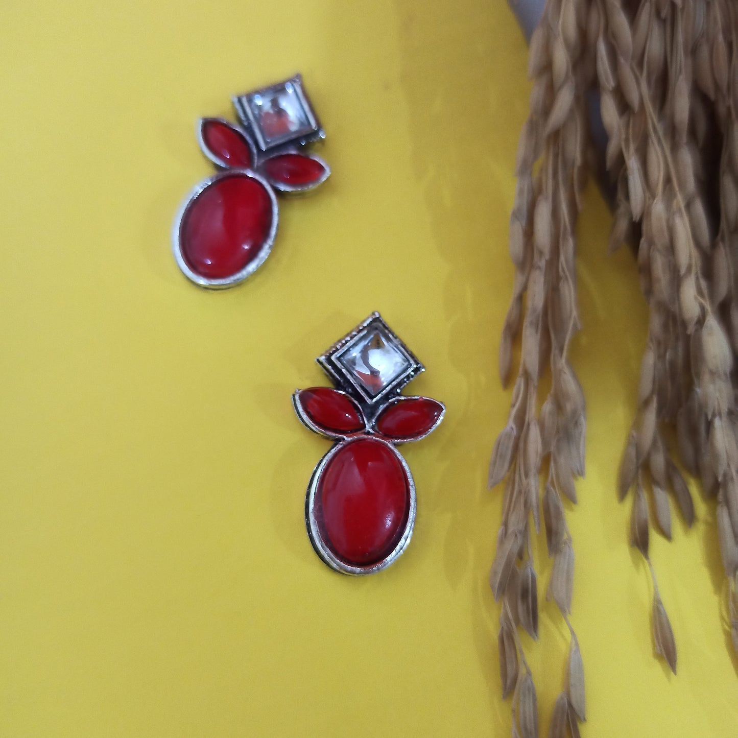 Megha-Oxidised Earrings-Red