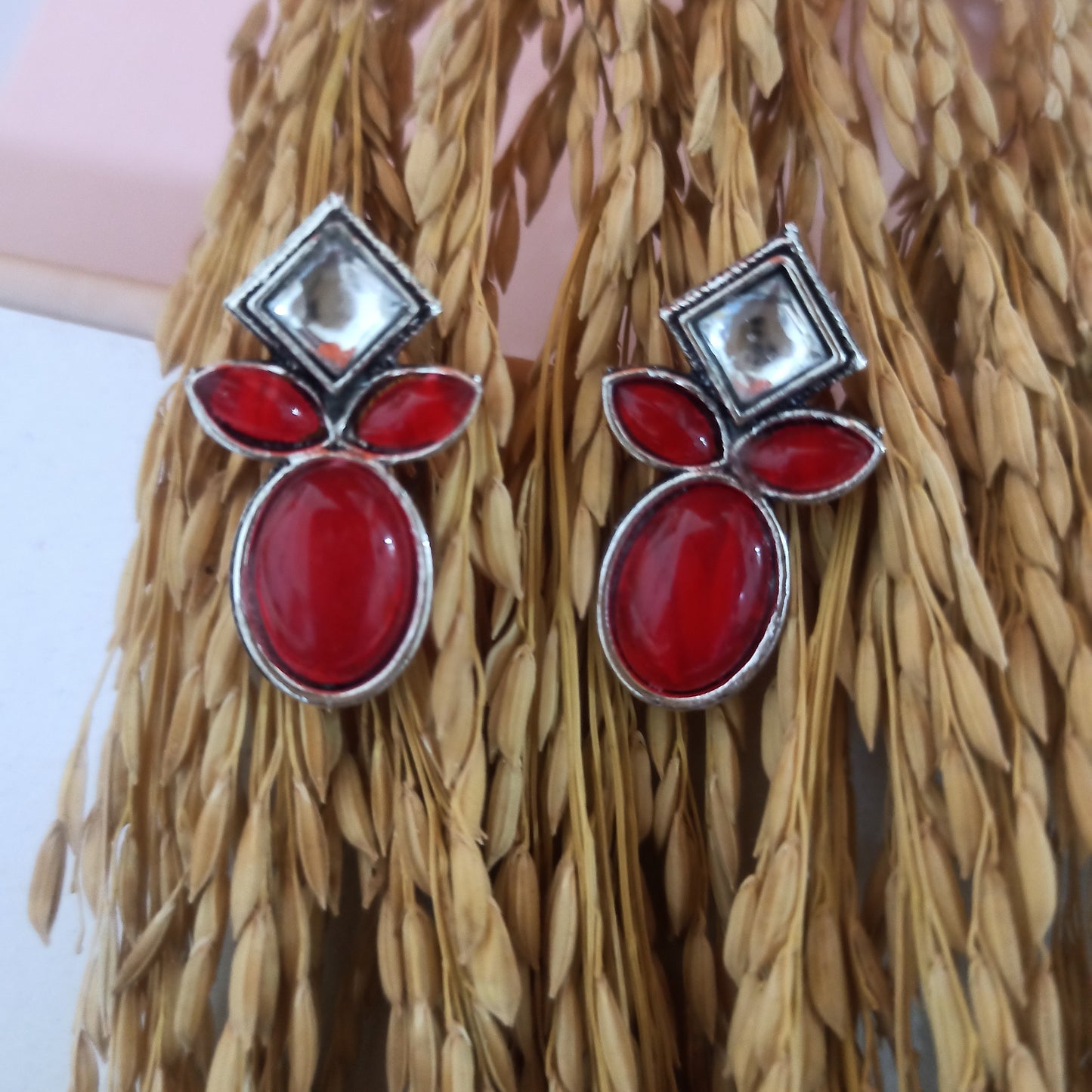 Megha-Oxidised Earrings-Red