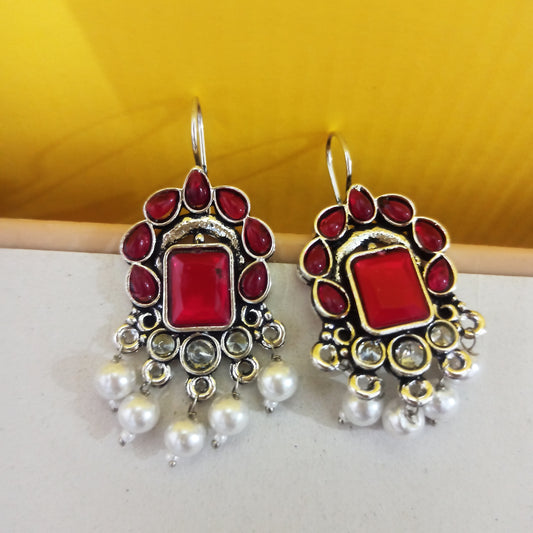 Neeta-Oxidised Earrings-Raani Pink