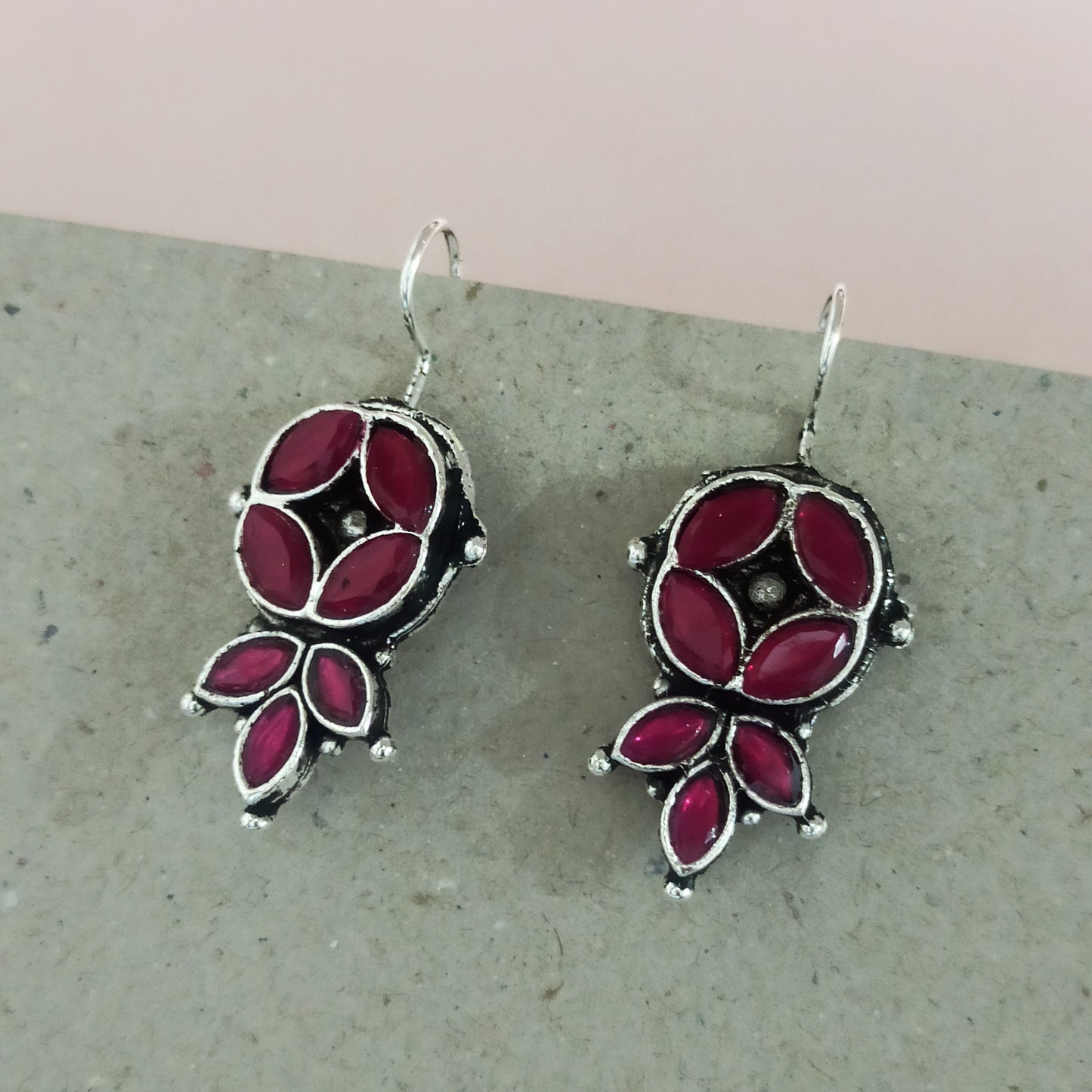 Manisha-Oxidised Earrings-Rani Pink