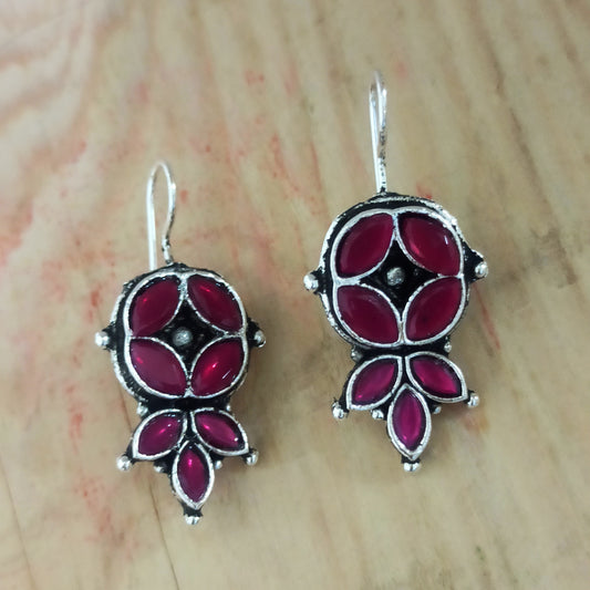 Manisha-Oxidised Earrings-Rani Pink