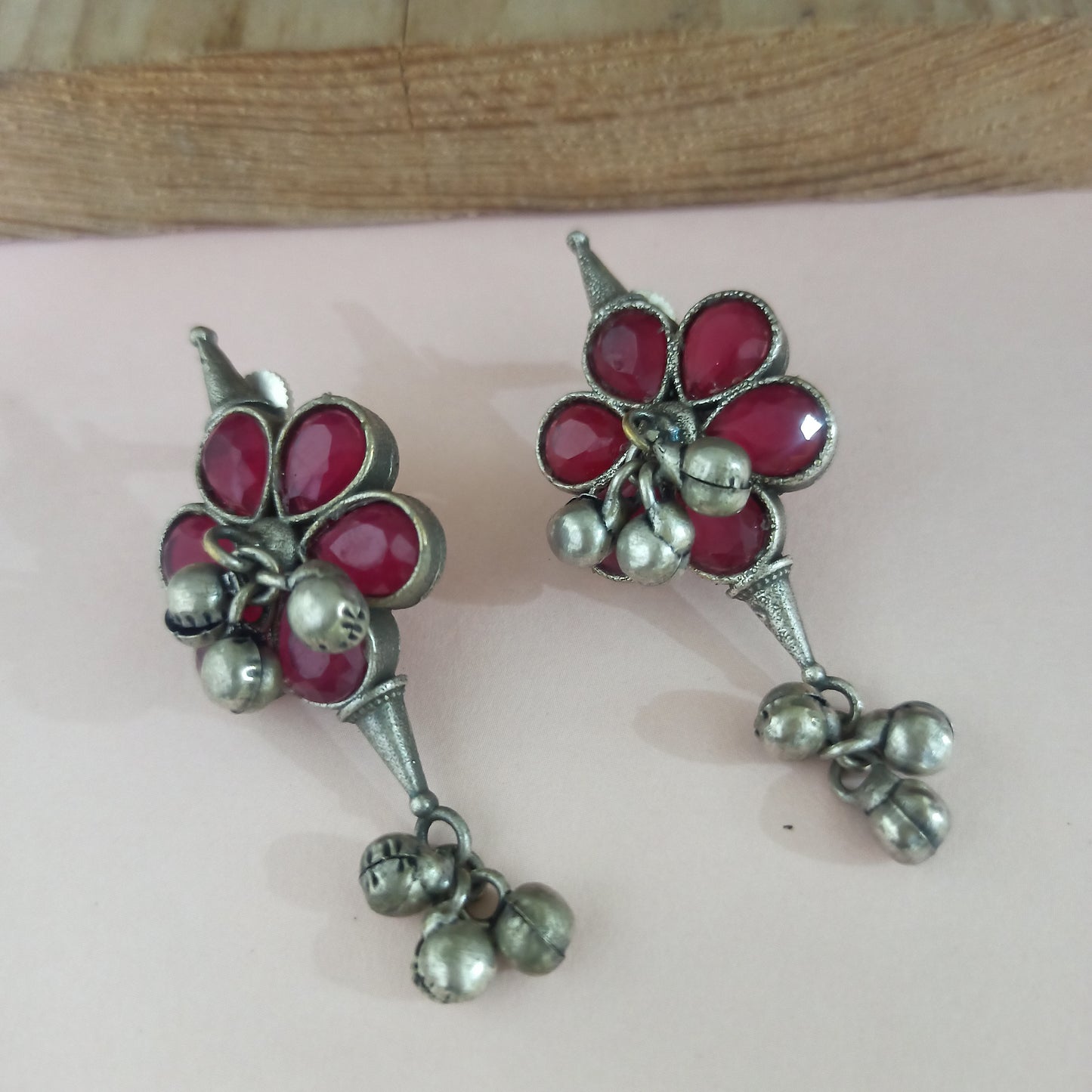 Neha-Oxidised Earrings-Red