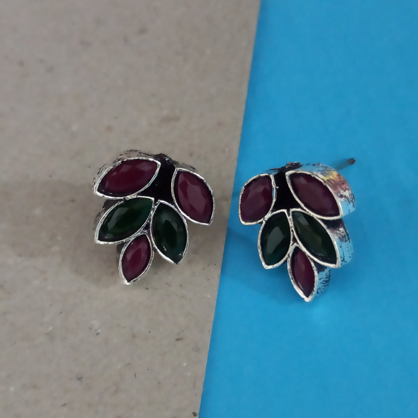 Nisha-Oxidised Earrings-Leaf