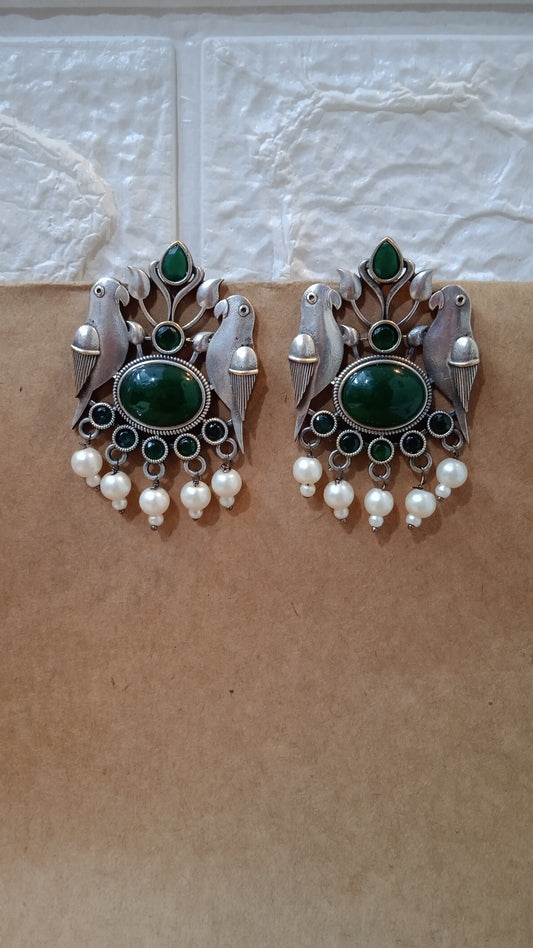 Oryne-Oxidised Studs-Bird Green