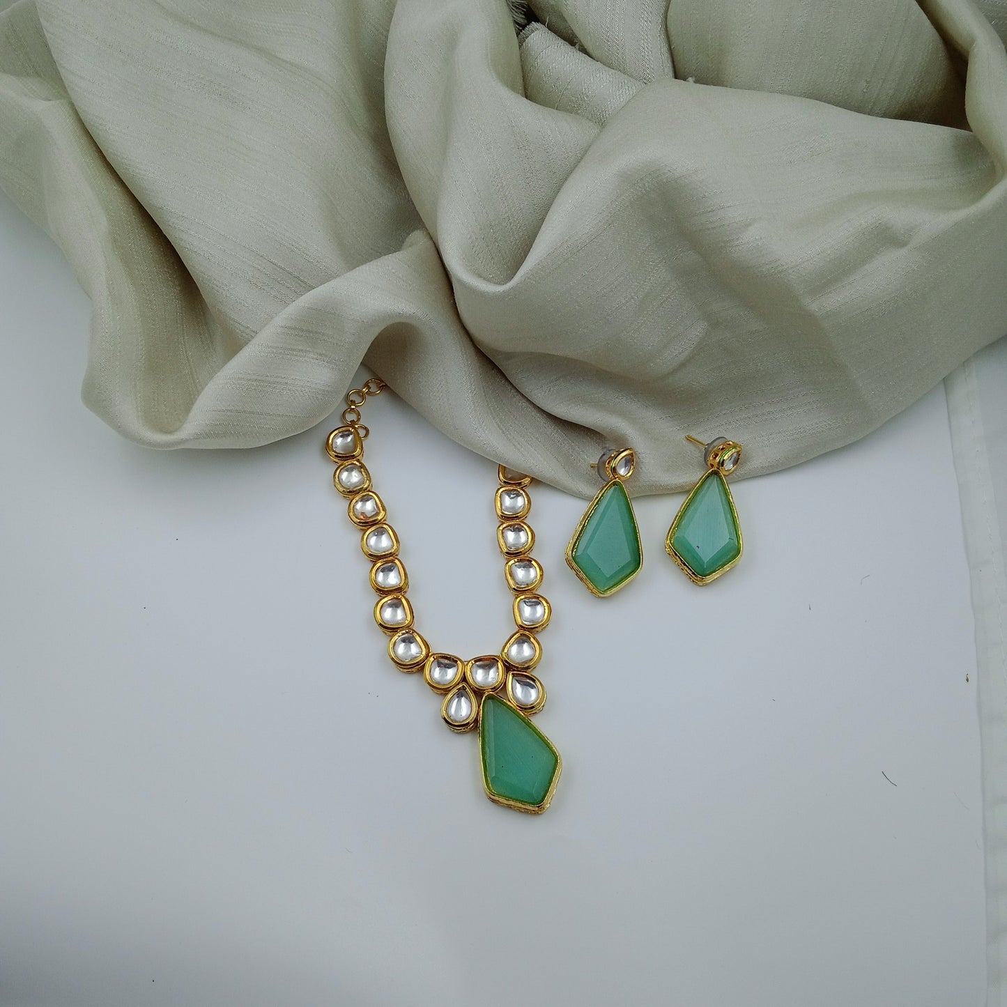 Olivra-Green Stone-Kundan