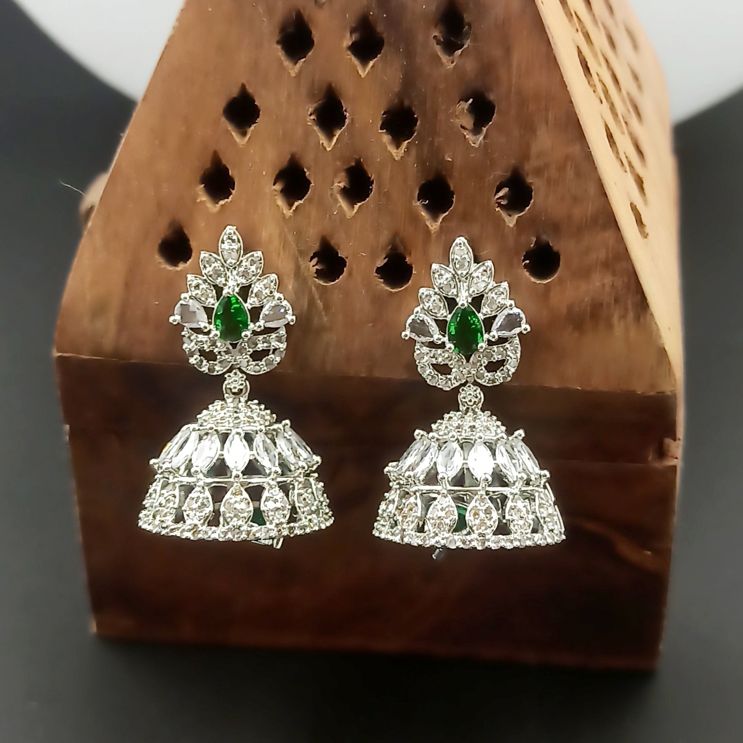 AD Earrings Sumana Green Stone