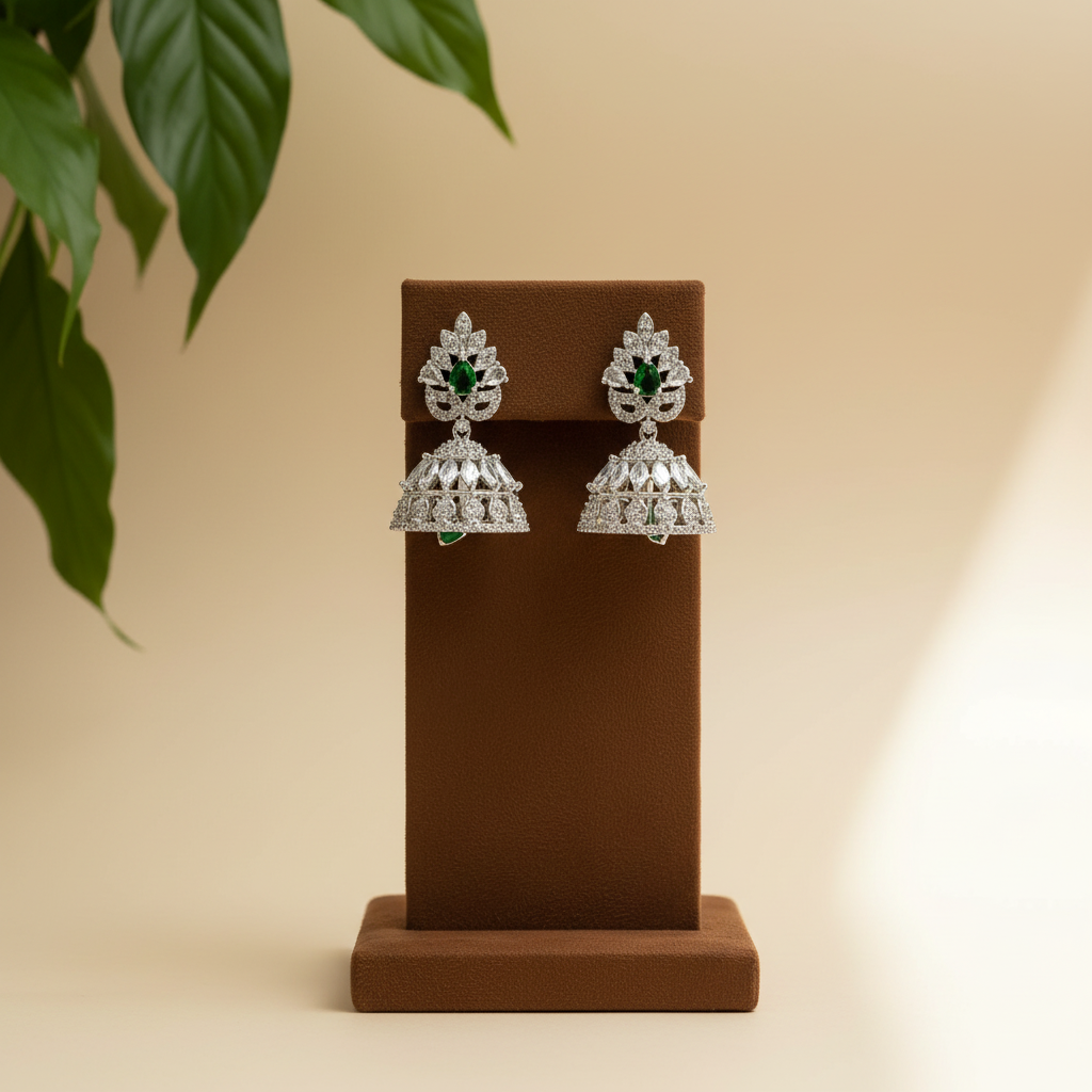 AD Earrings Sumana Green Stone Jhumki