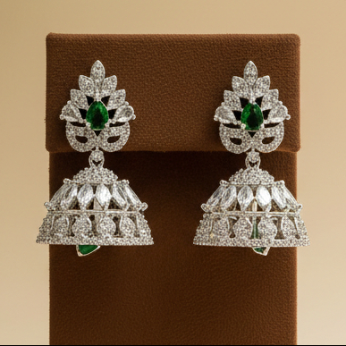 AD Earrings Sumana Green Stone Jhumki