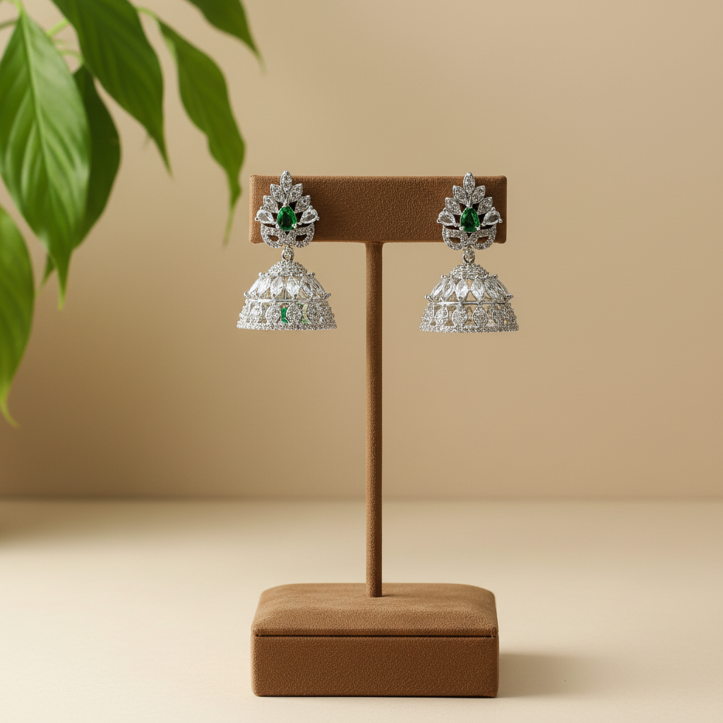 AD Earrings Sumana Green Stone Jhumki