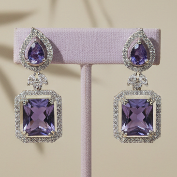 AD Earrings Aakar Purple Stone Dangler