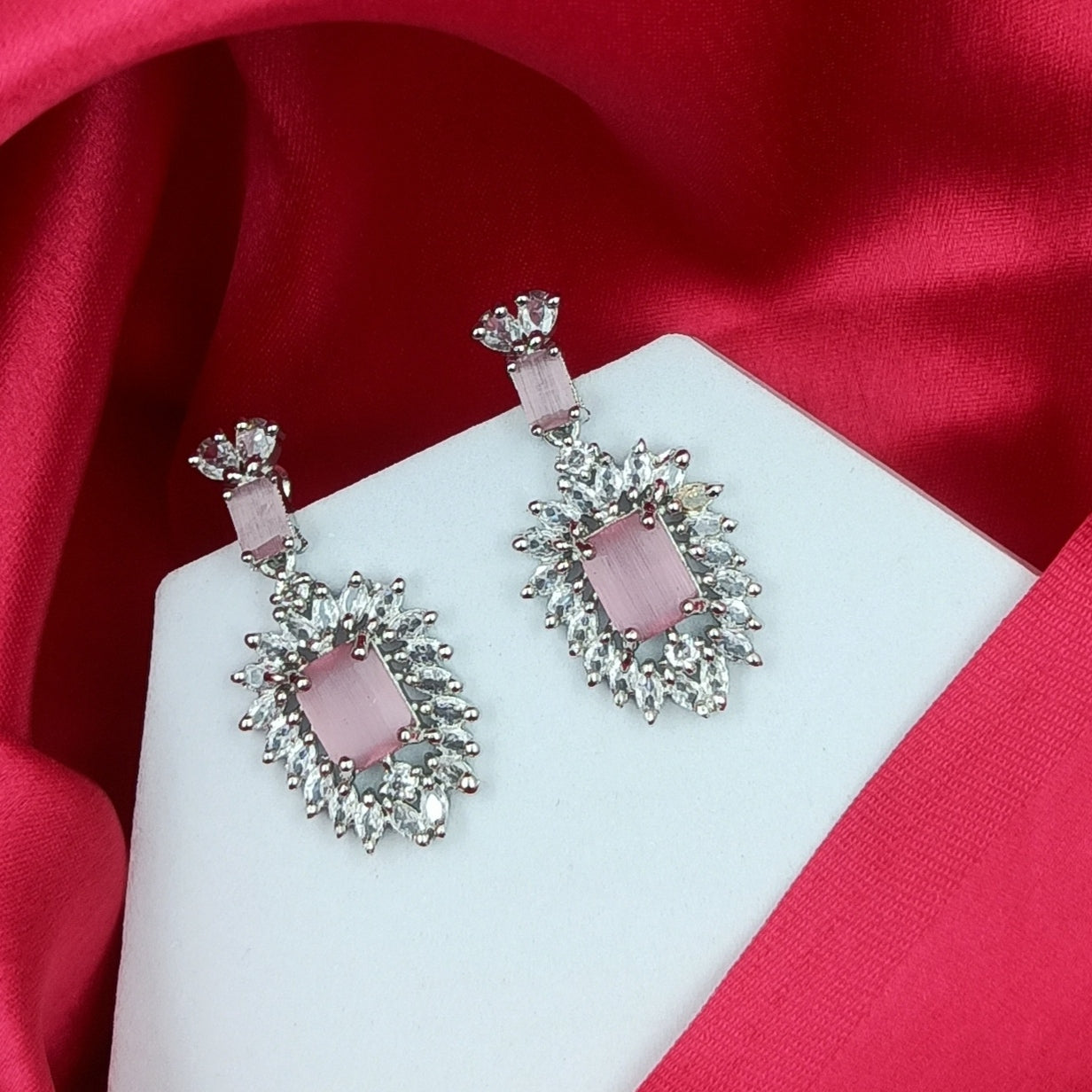 AD Earrings Aakar Baby Pink Stone