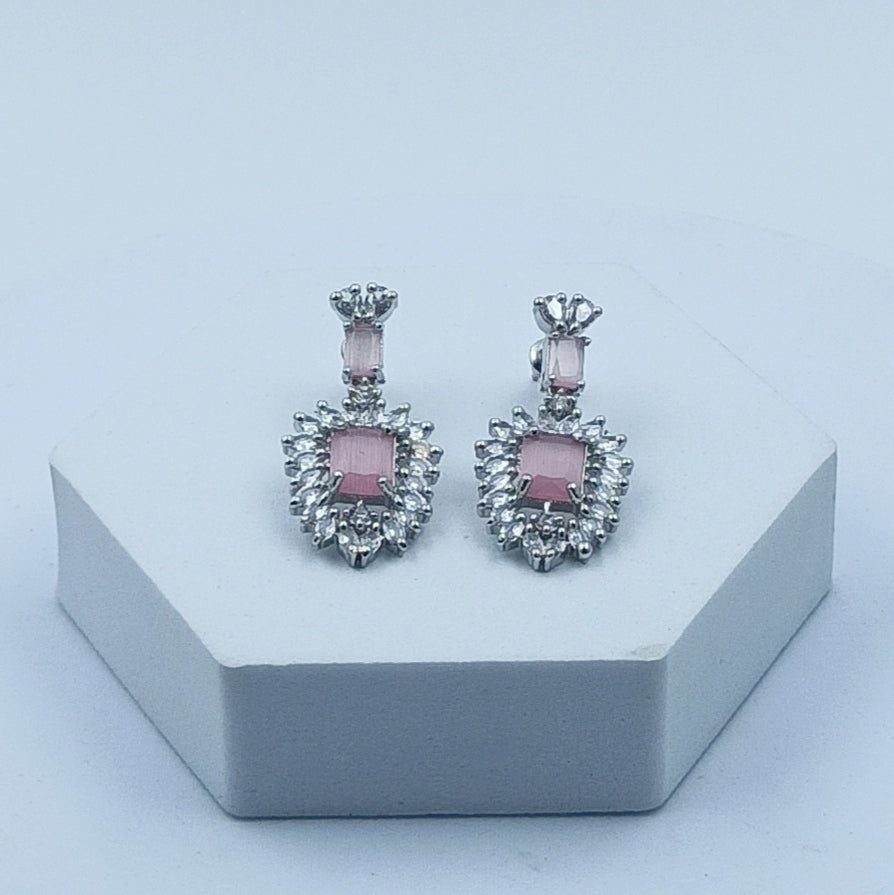 AD Earrings Aakar Baby Pink Stone